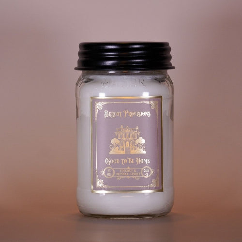16 oz Good to be Home Candle with Coconut wax, beeswax, wooden wicks in a mason jar.