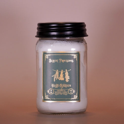 16 oz Herb Garden Candle with Coconut wax, beeswax, wooden wicks in a mason jar.