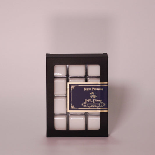 Pack of wax melts that smell like coconut in a black box from Bercot Provisions.